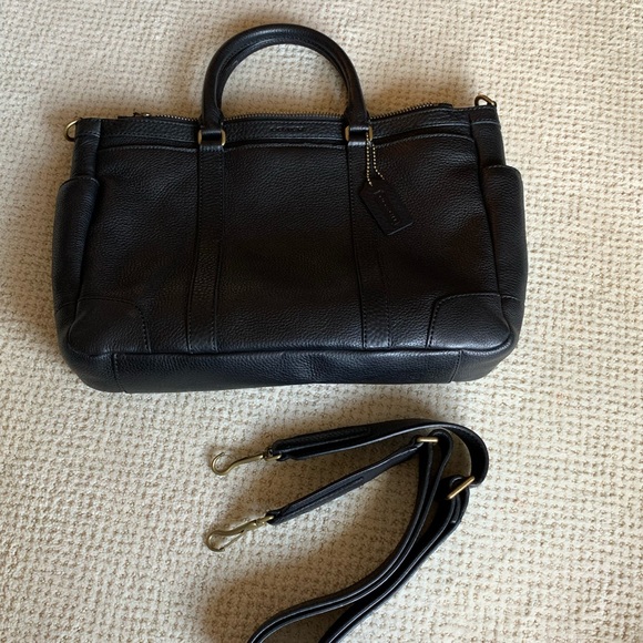 Coach Black Pebbled Leather Brief w Strap - Picture 1 of 3